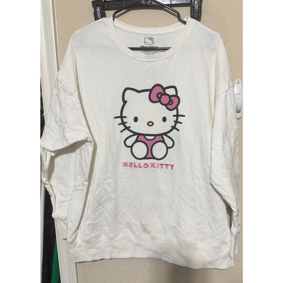 Hello Kitty Sweatshirt Crewneck white Sanrio Womens L Graphic Print Pullover - Picture 1 of 6